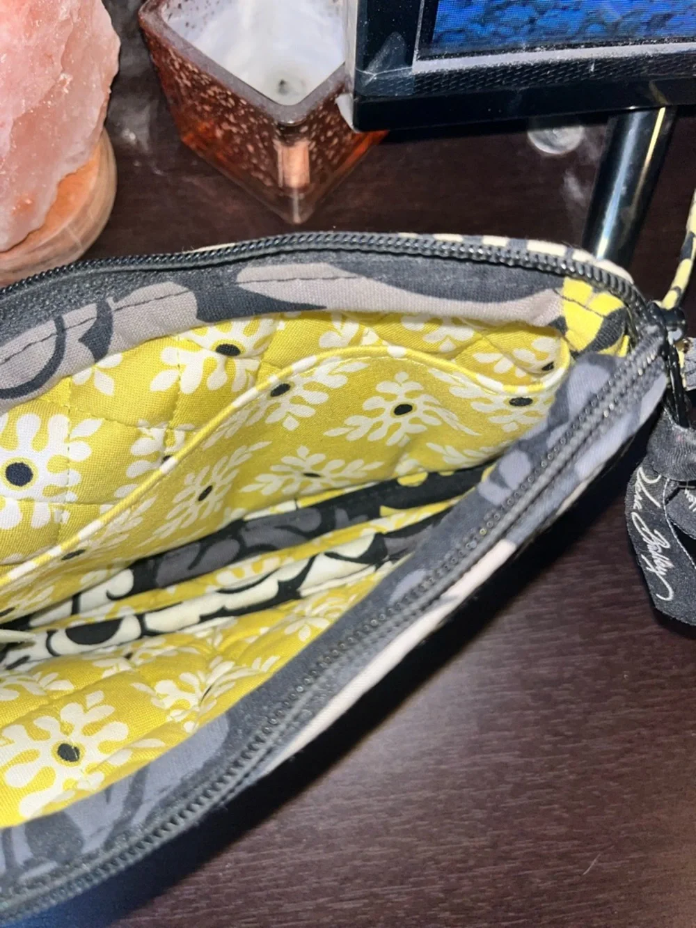 Vera Bradley Black, Yellow & White Quilted Floral Wristlet - Picture 2 of 3